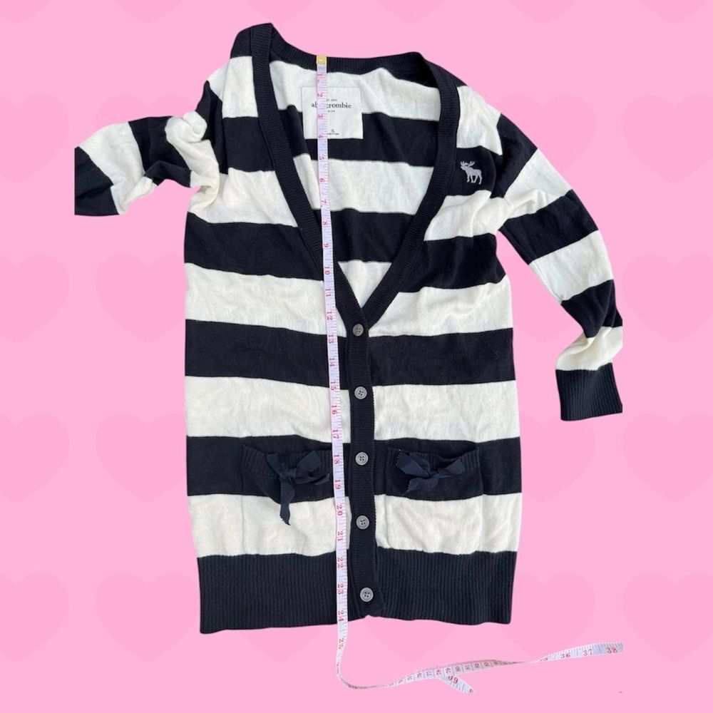 Abercrombie Kids Navy & White Striped Bow Cardigan Girls XL Y2K Vintage - Picture 7 of 8